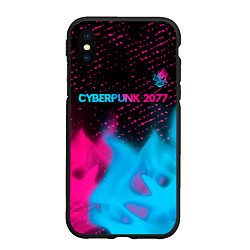 Чехол iPhone XS Max матовый Cyberpunk 2077 - neon gradient: символ сверху, цвет: 3D-черный