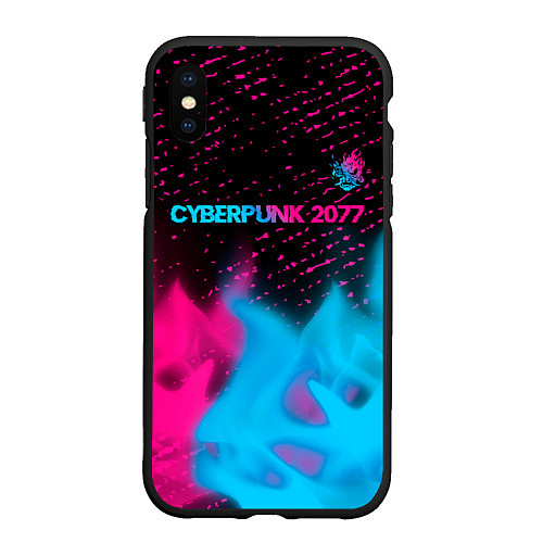 Чехол iPhone XS Max матовый Cyberpunk 2077 - neon gradient: символ сверху / 3D-Черный – фото 1