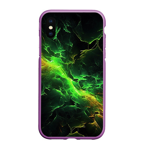 Чехол iPhone XS Max матовый Зеленая молния / 3D-Фиолетовый – фото 1