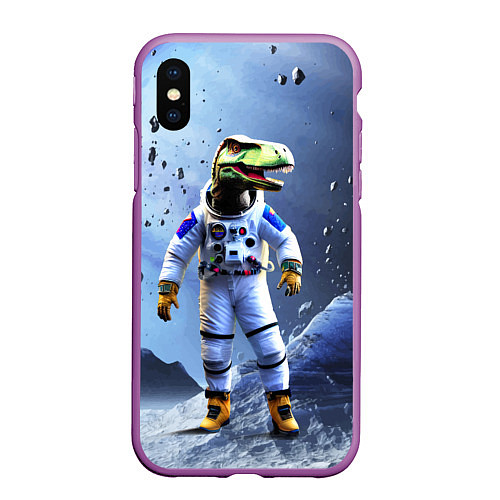 Чехол iPhone XS Max матовый Тираннозавр-космонавт / 3D-Фиолетовый – фото 1