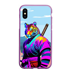 Чехол iPhone XS Max матовый Тигр-самурай - Япония, цвет: 3D-фиолетовый
