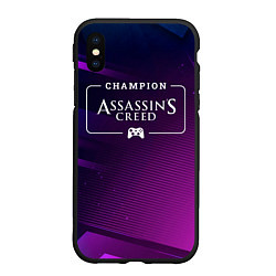 Чехол iPhone XS Max матовый Assassins Creed gaming champion: рамка с лого и дж