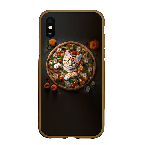 Чехол iPhone XS Max матовый Кот в пицце / 3D-Коричневый – фото 1