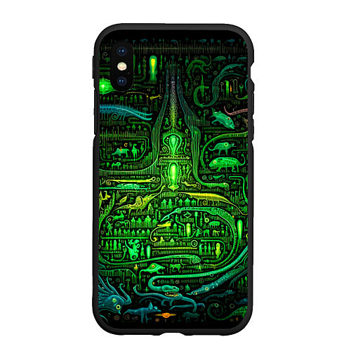 Чехол iPhone XS Max матовый Психоделика в зеленом - нейронная сеть / 3D-Черный – фото 1