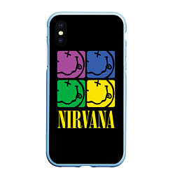 Чехол iPhone XS Max матовый NIRVANA - смайлы, цвет: 3D-голубой