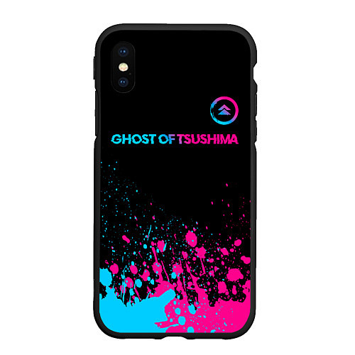 Чехол iPhone XS Max матовый Ghost of Tsushima - neon gradient: символ сверху / 3D-Черный – фото 1