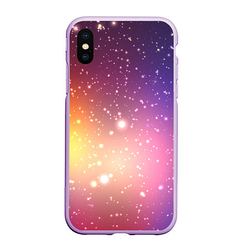 Чехол iPhone XS Max матовый Желто фиолетовое свечение и звезды / 3D-Сиреневый – фото 1