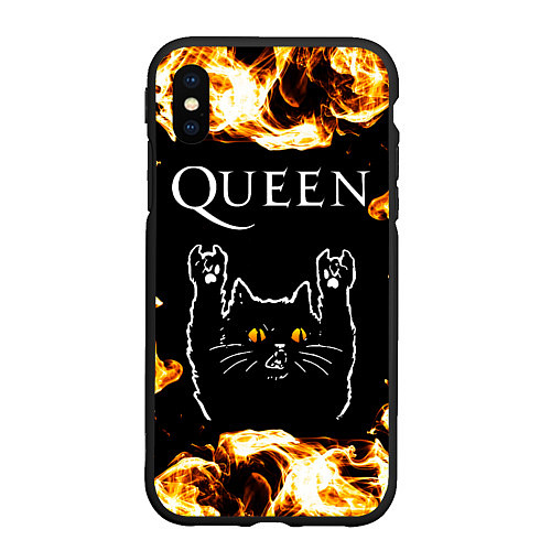 Чехол iPhone XS Max матовый Queen рок кот и огонь / 3D-Черный – фото 1