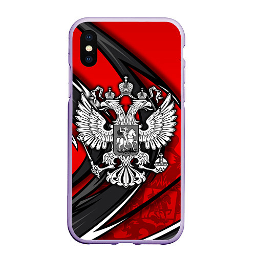 Чехол iPhone XS Max матовый Герб РФ - красная органика / 3D-Светло-сиреневый – фото 1