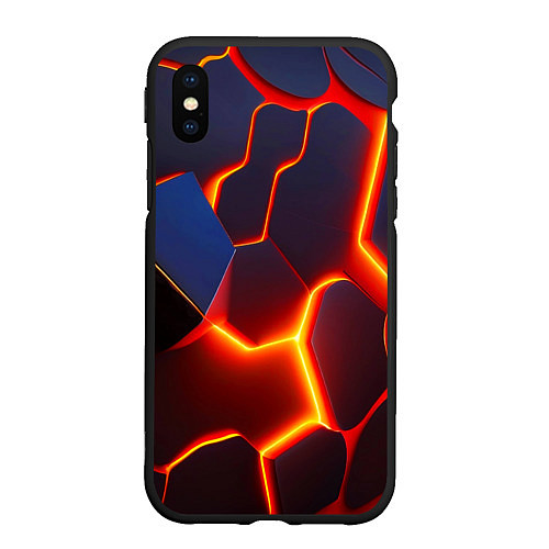 Чехол iPhone XS Max матовый Неоновые трещины / 3D-Черный – фото 1