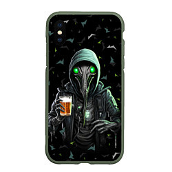 Чехол iPhone XS Max матовый Пришелец с пивом, цвет: 3D-темно-зеленый