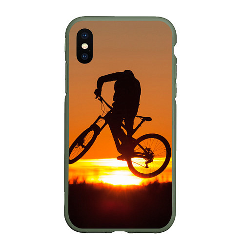 Чехол iPhone XS Max матовый Велосипедист на закате / 3D-Темно-зеленый – фото 1