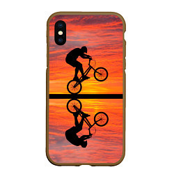 Чехол iPhone XS Max матовый Велосипедист в отражении, цвет: 3D-коричневый