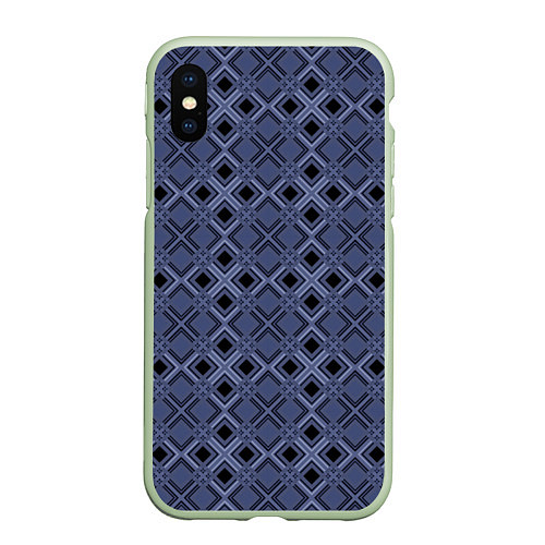Чехол iPhone XS Max матовый Геометрический узор в черно-синих тонах / 3D-Салатовый – фото 1
