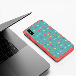 Чехол iPhone XS Max матовый Летний паттерн с фламинго, цвет: 3D-красный — фото 2