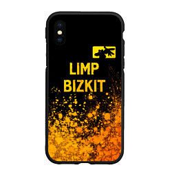 Чехол iPhone XS Max матовый Limp Bizkit - gold gradient: символ сверху, цвет: 3D-черный