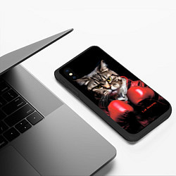 Чехол iPhone XS Max матовый Cat boxing, цвет: 3D-черный — фото 2