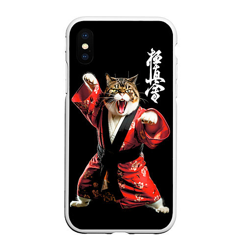 Чехол iPhone XS Max матовый Кот каратист: черный пояс / 3D-Белый – фото 1