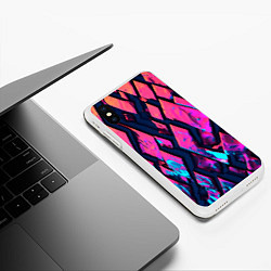 Чехол iPhone XS Max матовый Розово-голубые соты и разломы, цвет: 3D-белый — фото 2