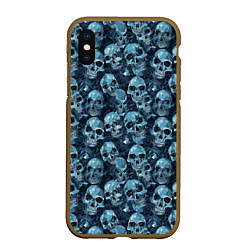 Чехол iPhone XS Max матовый Синие черепа, цвет: 3D-коричневый