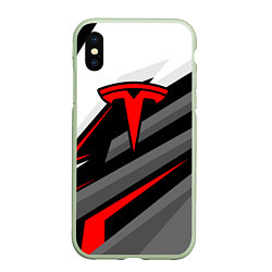 Чехол iPhone XS Max матовый Tesla - красная линия, цвет: 3D-салатовый