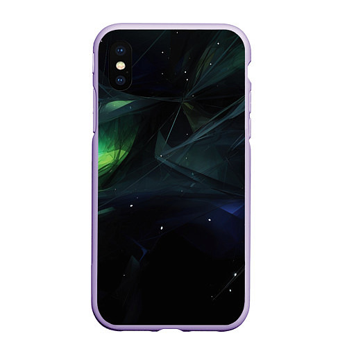 Чехол iPhone XS Max матовый Dark green black elements / 3D-Светло-сиреневый – фото 1