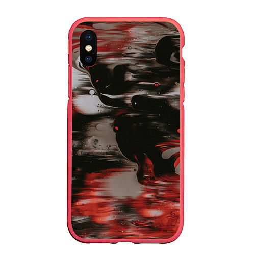 Чехол iPhone XS Max матовый Чёрные и красные волны / 3D-Красный – фото 1