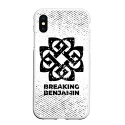 Чехол iPhone XS Max матовый Breaking Benjamin с потертостями на светлом фоне, цвет: 3D-белый