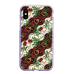 Чехол iPhone XS Max матовый Романтика - сердечки и розы, цвет: 3D-светло-сиреневый