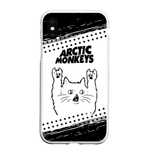 Чехол iPhone XS Max матовый Arctic Monkeys рок кот на светлом фоне / 3D-Белый – фото 1