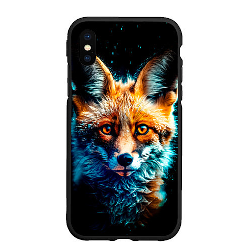 Чехол iPhone XS Max матовый Милый лисёнок зимней ночью / 3D-Черный – фото 1