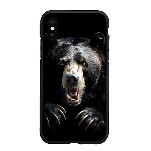 Чехол iPhone XS Max матовый Бурый атакующий медведь / 3D-Черный – фото 1