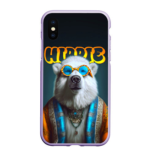 Чехол iPhone XS Max матовый Хиппи белый медведь / 3D-Светло-сиреневый – фото 1