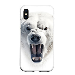 Чехол iPhone XS Max матовый Агрессивный белый медведь, цвет: 3D-белый