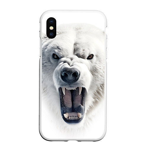 Чехол iPhone XS Max матовый Агрессивный белый медведь / 3D-Белый – фото 1