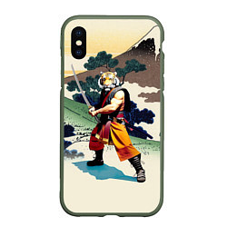 Чехол iPhone XS Max матовый Tiger samurai - Japan - neural network, цвет: 3D-темно-зеленый