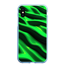 Чехол iPhone XS Max матовый Зелено-черный абстрактный фон, цвет: 3D-голубой