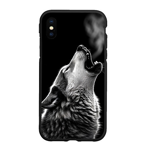Чехол iPhone XS Max матовый Воющий волк в ночи / 3D-Черный – фото 1