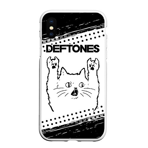 Чехол iPhone XS Max матовый Deftones рок кот на светлом фоне / 3D-Белый – фото 1