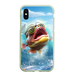 Чехол iPhone XS Max матовый Карп выпрыгивающий из воды, цвет: 3D-салатовый