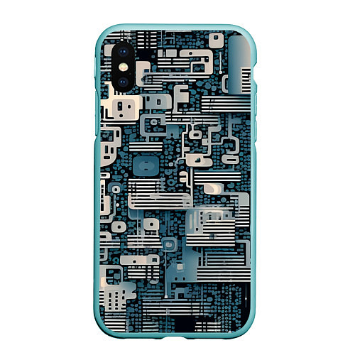Чехол iPhone XS Max матовый Механическая конструкция паттерн / 3D-Мятный – фото 1
