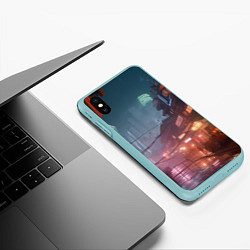 Чехол iPhone XS Max матовый Киберпанк город будущего, цвет: 3D-мятный — фото 2