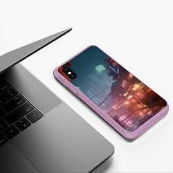 Чехол iPhone XS Max матовый Киберпанк город будущего, цвет: 3D-сиреневый — фото 2