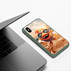 Чехол iPhone XS Max матовый Большой мультяшный карп, цвет: 3D-темно-зеленый — фото 2