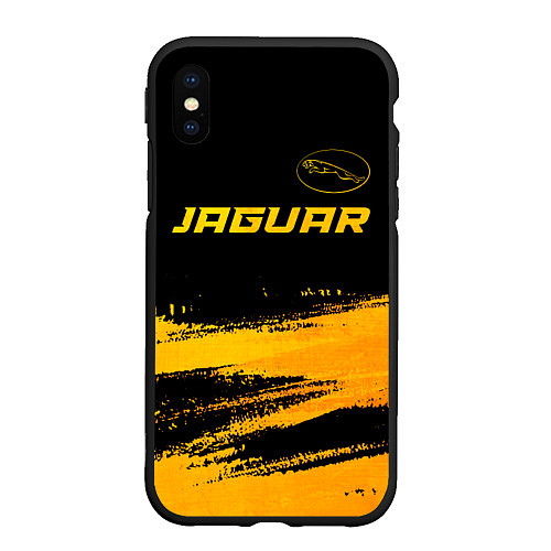 Чехол iPhone XS Max матовый Jaguar - gold gradient: символ сверху / 3D-Черный – фото 1