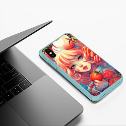 Чехол iPhone XS Max матовый Клубничная девушка, цвет: 3D-мятный — фото 2