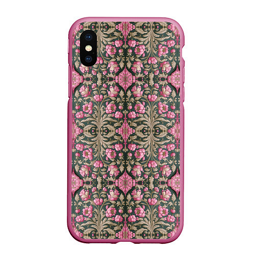 Чехол iPhone XS Max матовый Серо-розовый средневековый паттерн / 3D-Малиновый – фото 1