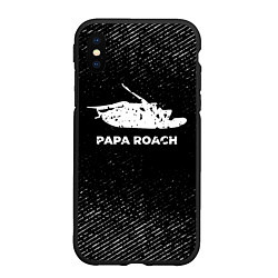 Чехол iPhone XS Max матовый Papa Roach с потертостями на темном фоне, цвет: 3D-черный