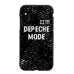 Чехол iPhone XS Max матовый Depeche Mode glitch на темном фоне: символ сверху, цвет: 3D-черный