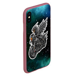 Чехол iPhone XS Max матовый Титановый кибердракон на байке, цвет: 3D-малиновый — фото 2